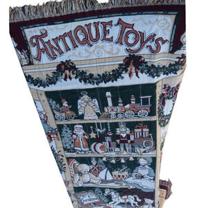 Antique Toys Throw Blanket Christmas Theme Store Window Display 50"x60" Fringe